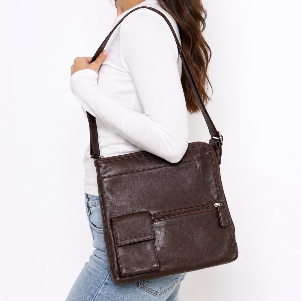Osgoode Marley See The Difference Brown Leather Messenger Travel Crossbody Bag